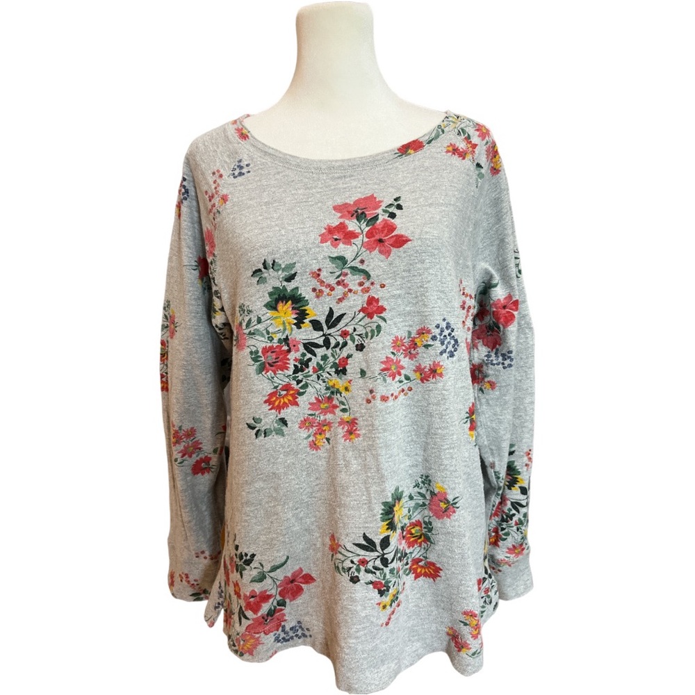 Loft grey with vibrant floral bouquet print pullover sweatshirt size medium.